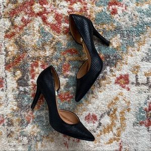 Black stiletto faux snake skin heel